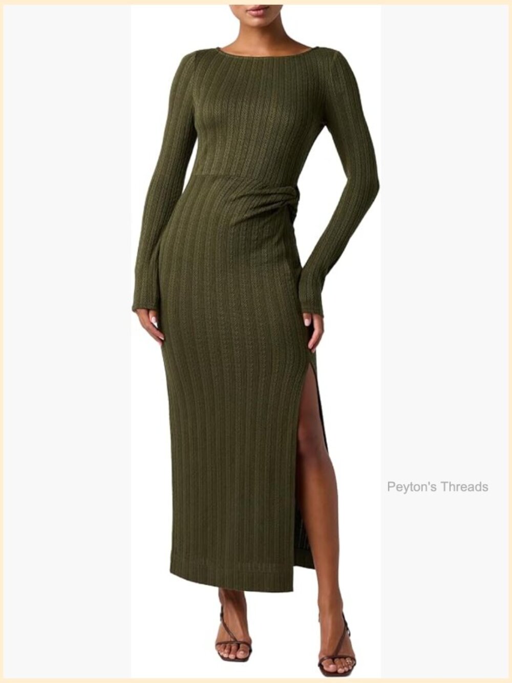 Boat Neck Midi Sweater Dress with Side Slit Long Sleeve Cocktail Dress - Picture 1 of 5